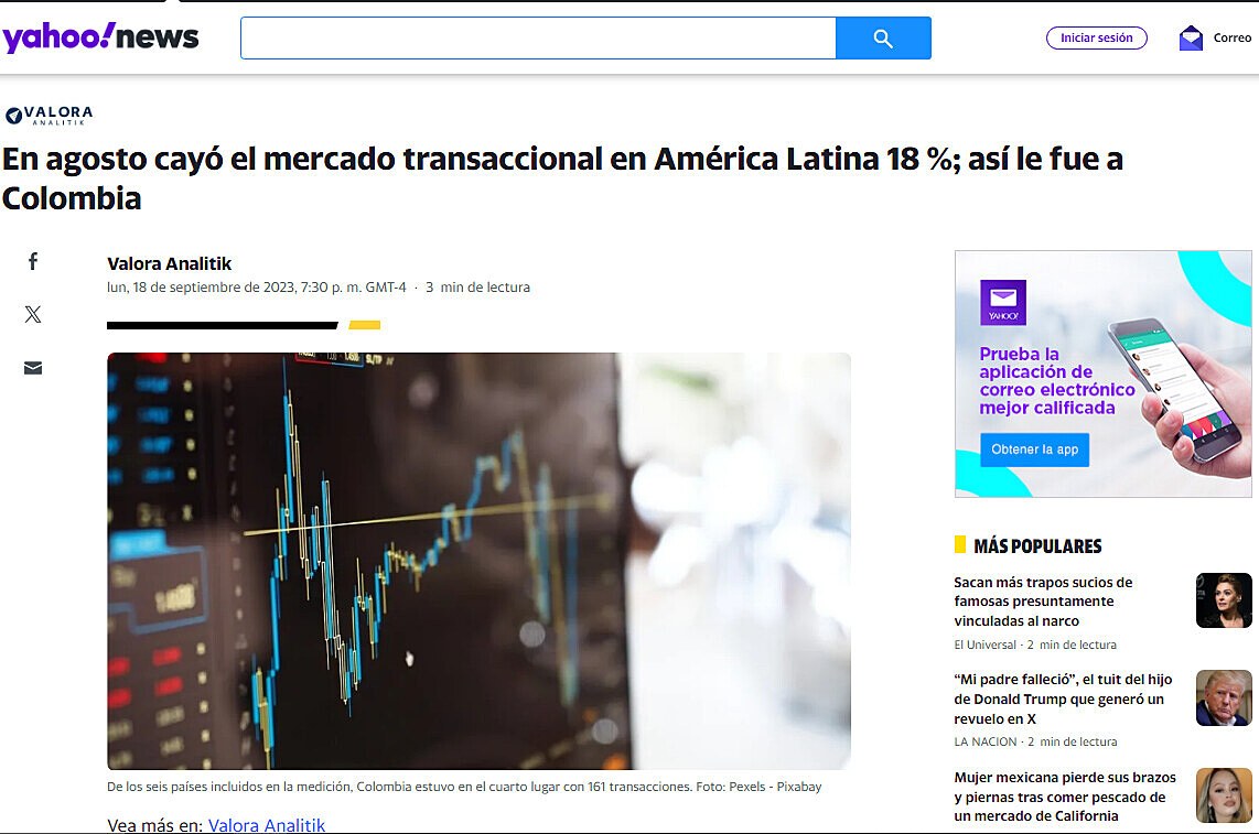 En agosto cay el mercado transaccional en Amrica Latina 18 %; as le fue a Colombia